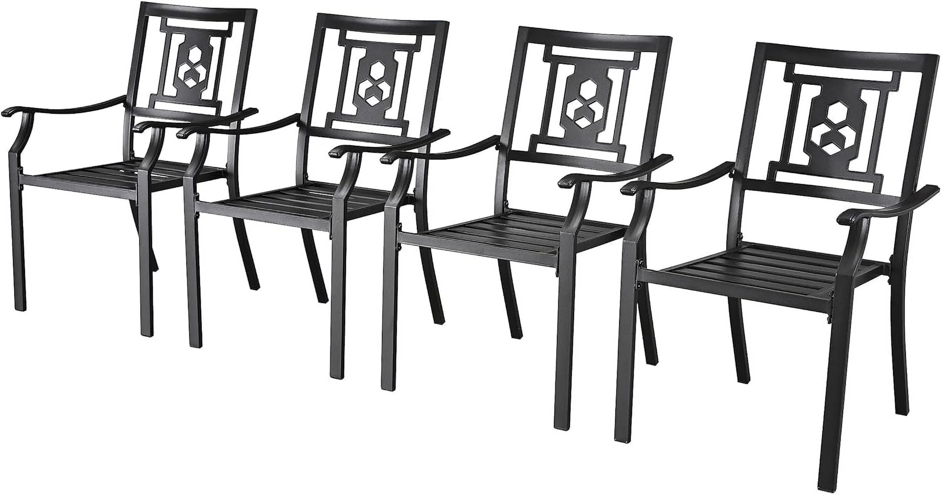 Patio Dining Chairs Set of 4 Metal Armchairs Outdoor Furniture for Poolside, Backyard, Balcony, Garden, Porch, Black