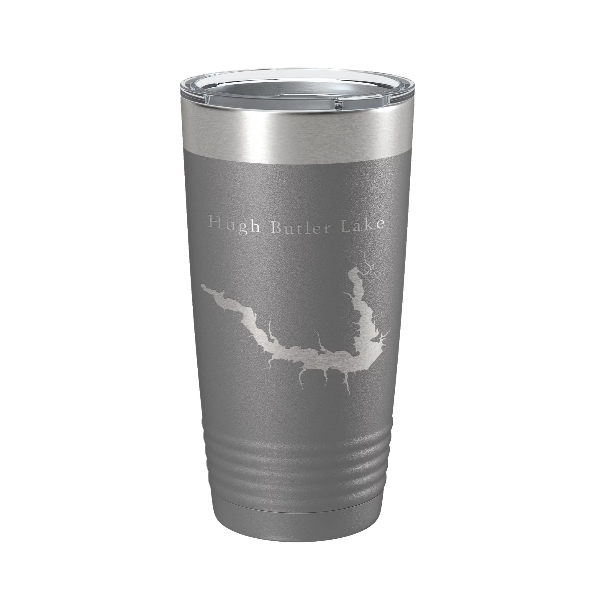 Hugh Butler Lake Map Tumbler Travel Mug Insulated Laser Engraved Coffee Cup Red Willow Reservoir Nebraska 20 oz Dark Gray