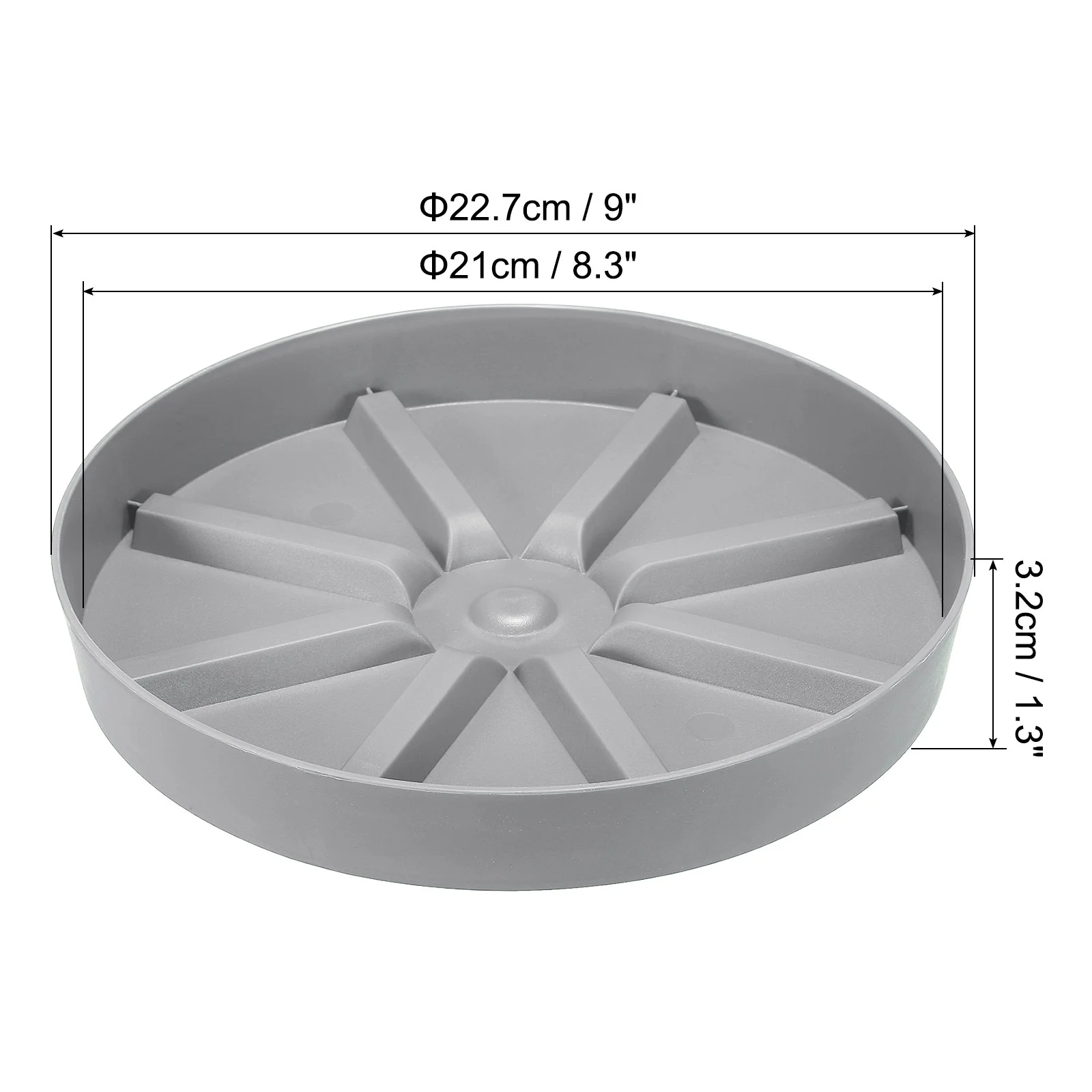 Uxcell 9 Inch Plant Saucers Tray, Durable Plastic Round Flower Pot Drip Tray, Grey 4Pcs