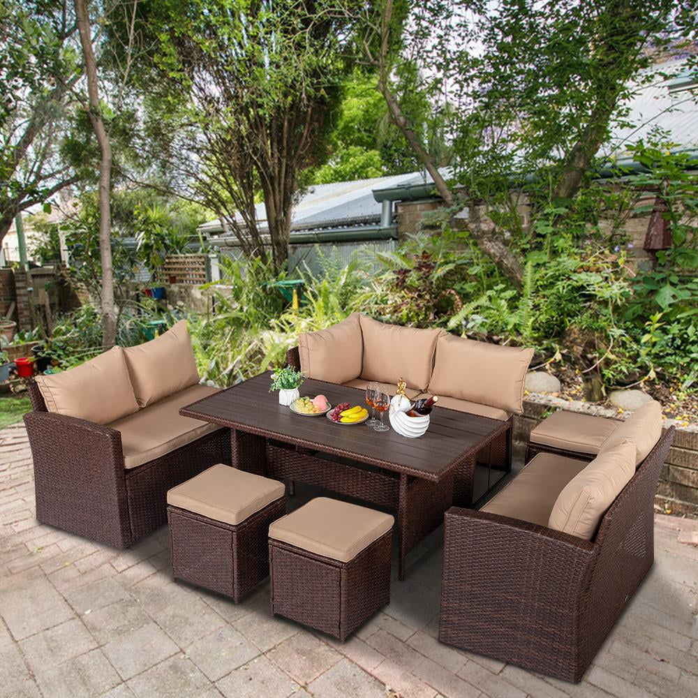 UBesGoo 8PCS Rattan Conversation Set Patio Furniture Set Brown