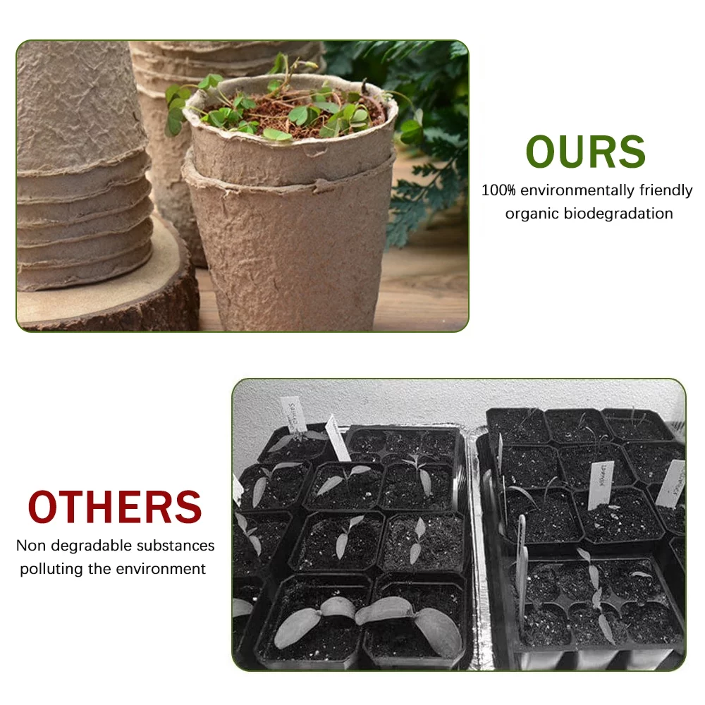 50pcs Biodegradable Nursery Pots Round Paper Peat Flower Vegetable Seedlings Nursery Cup Eco-Friendly Garden Supplies