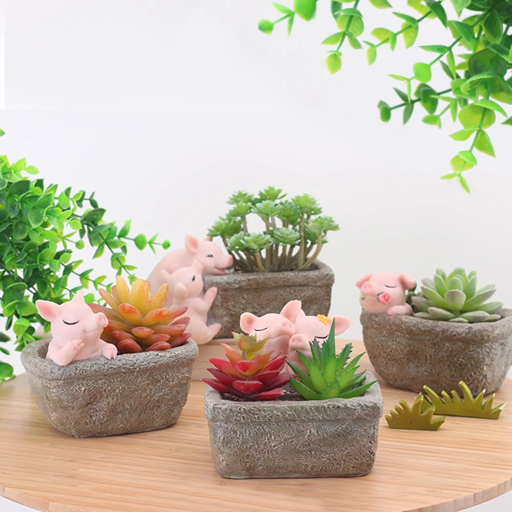 Gongxipen 1PC Resin Flowerpot Piggy Pot Succulent Plant Pot Cactus Plant Pot Container Planter (Pig Father and Son)