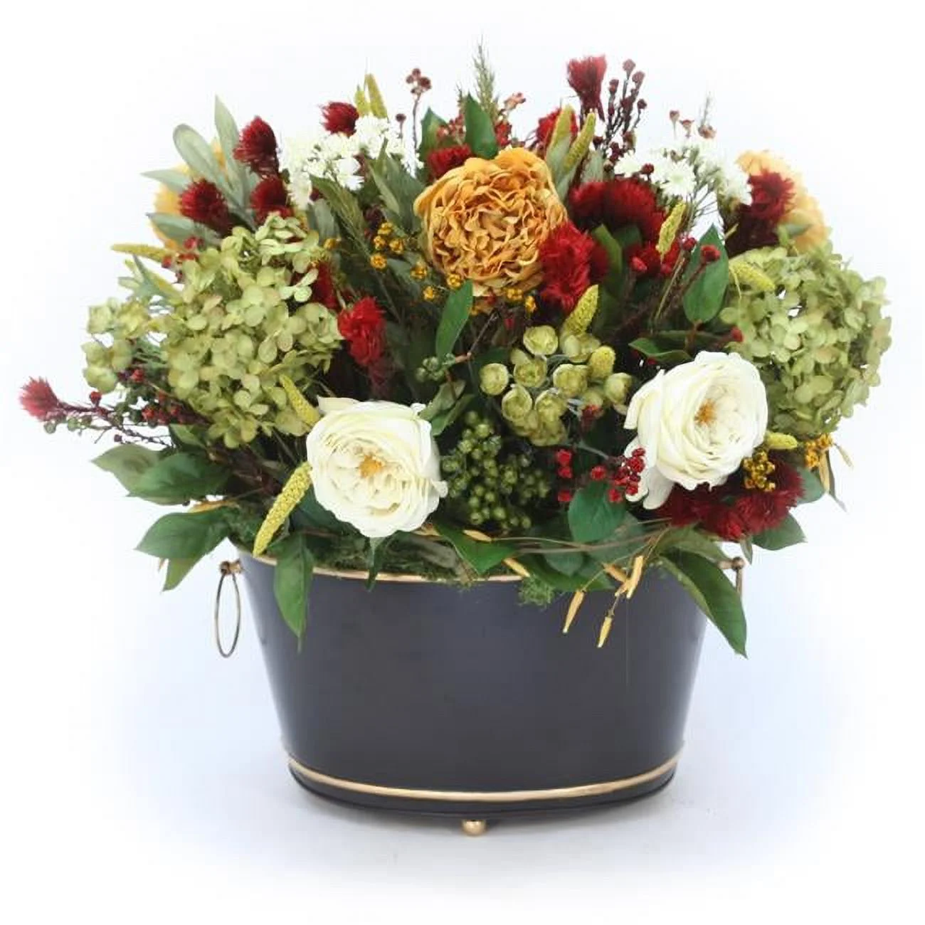 Unisex Rose & Hydrangea with Mixed Flowers in Tole Planter - Green