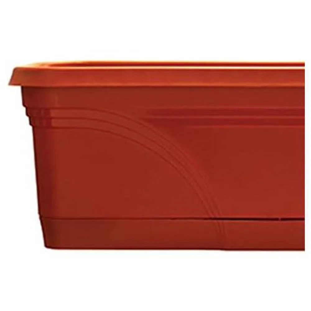 36 Inch Rectangular Plastic Medallion Hanging Windowsill And Garden Box Planters With Drainage Holes, Terracotta (2 Pack)