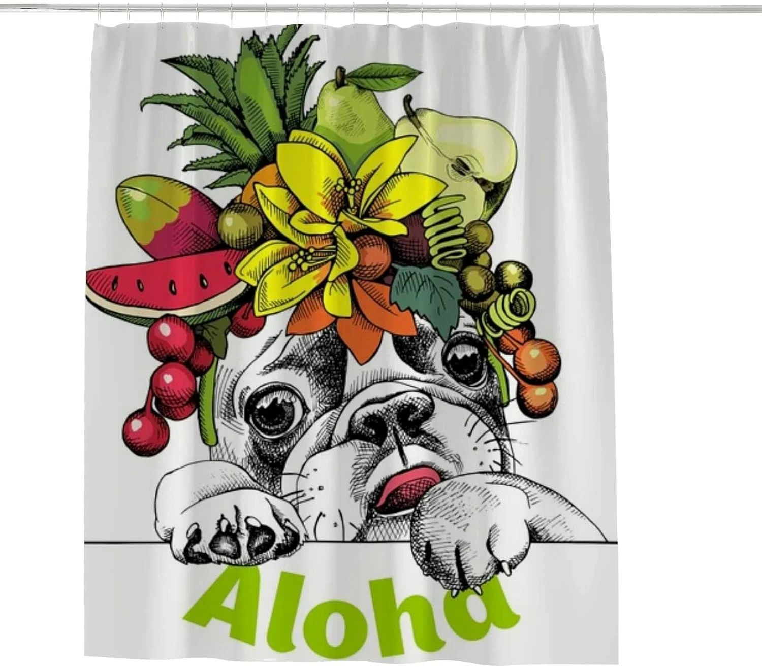 Hyjoy Shower Curtain,French Bulldog Fruits Headband Bathroom Curtain, Waterproof Fabric Shower Curtain for Bathroom Hotel Decoration, 72x72 inches