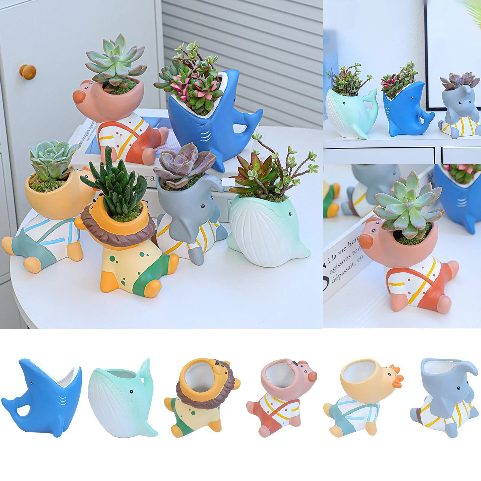 SIfdSeng 6pcs Cute Big Mouth Cartoon Animal Flower Pot Ceramic Succulent Flower Pots with Hole Creative Desktop Succulent Pots for Indoor Outdoor Gift for Fathers Day for Husband