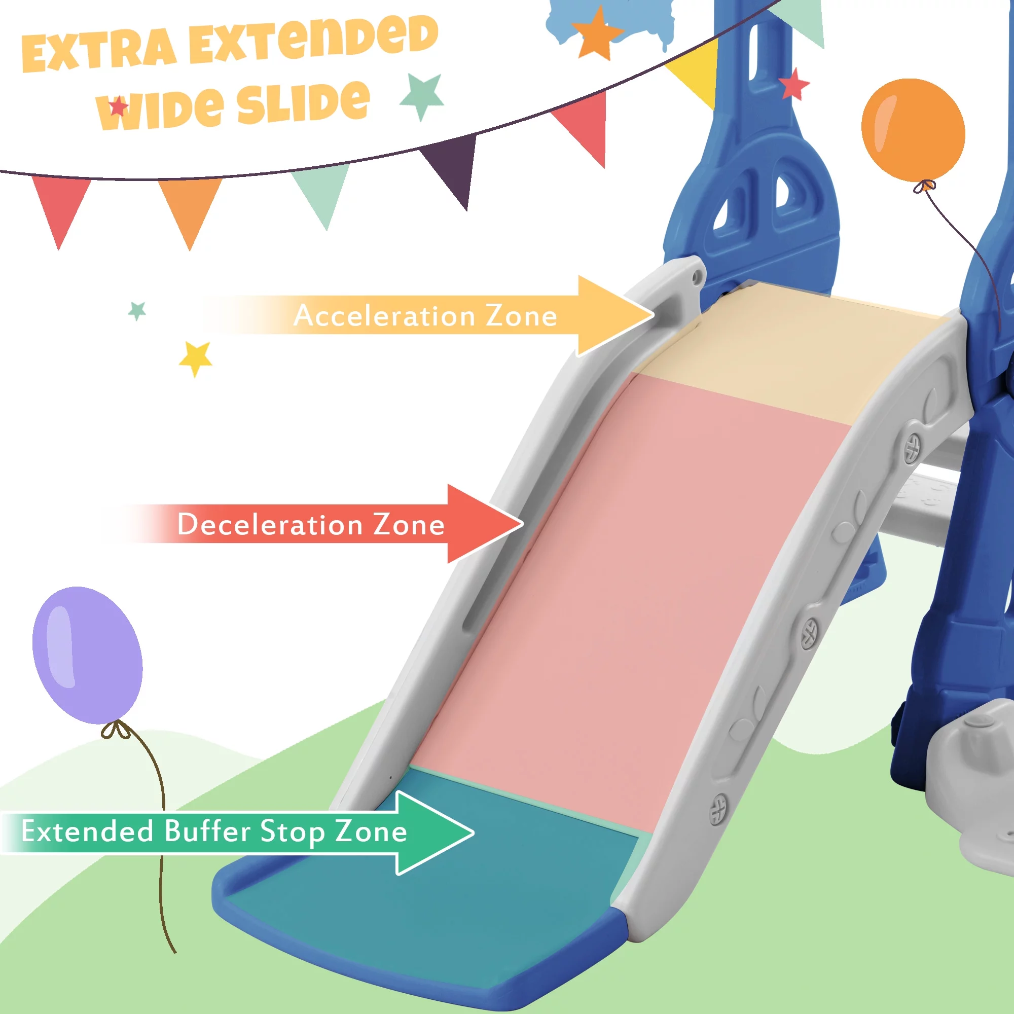 Track 7 Toddler Swing and Slide Set,3-in-1 Kids Climber Slide Playset W/Basketball Hoop,Long Slide,Thickened Panel,Baby Swing Set for Indoor Outdoor Backyard Age 1+,HDPE,Blue