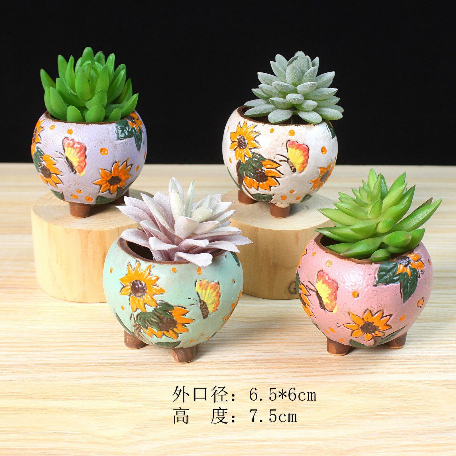 LivNxt Hand-painted Ceramic Succulent Planter - Breathable Pot for Indoor and Outdoor Plants