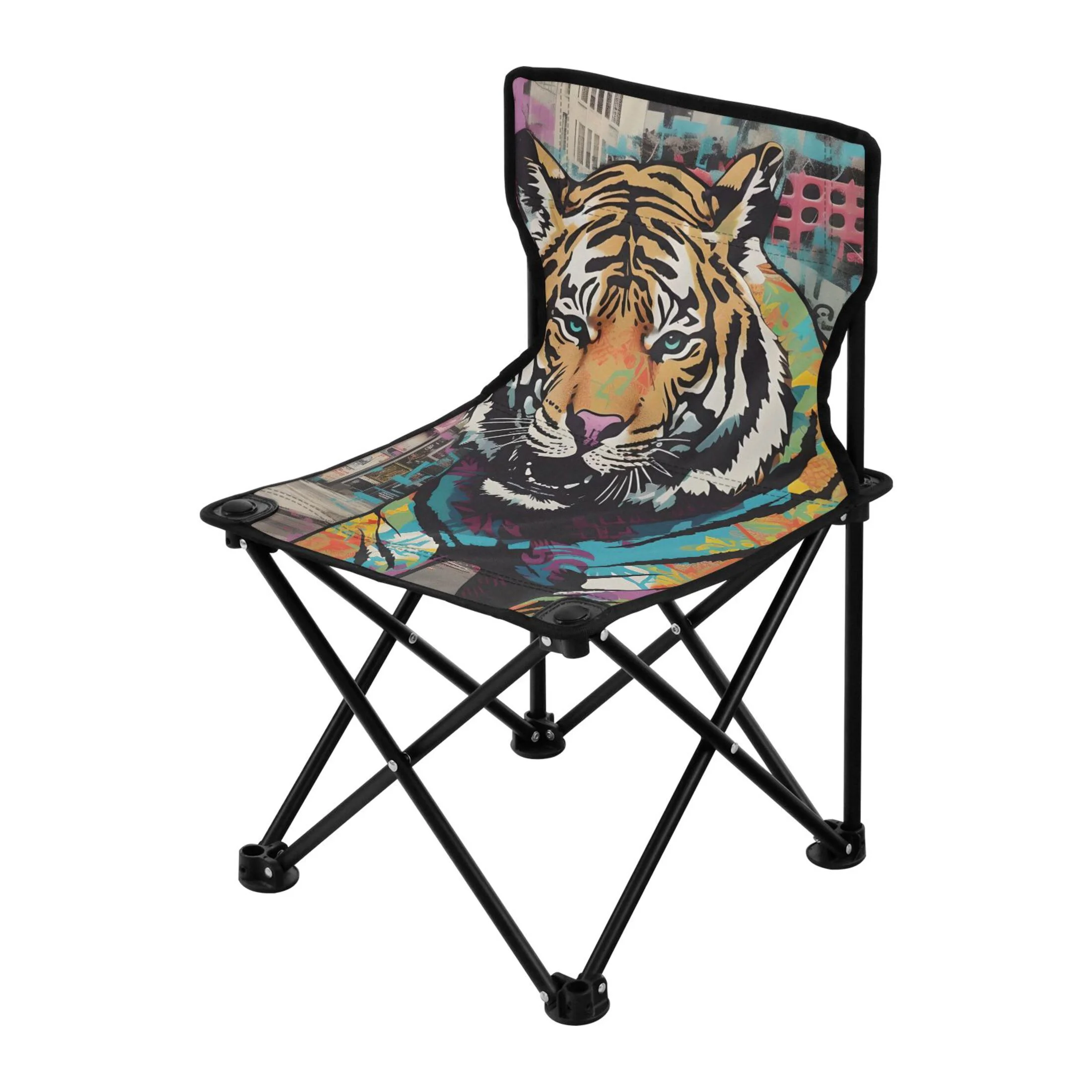 Tiger Abstract Portable Camping Chair Small for Kids Outdoor Folding Beach Chair Fishing Chair Lawn Chair with Carry Bag