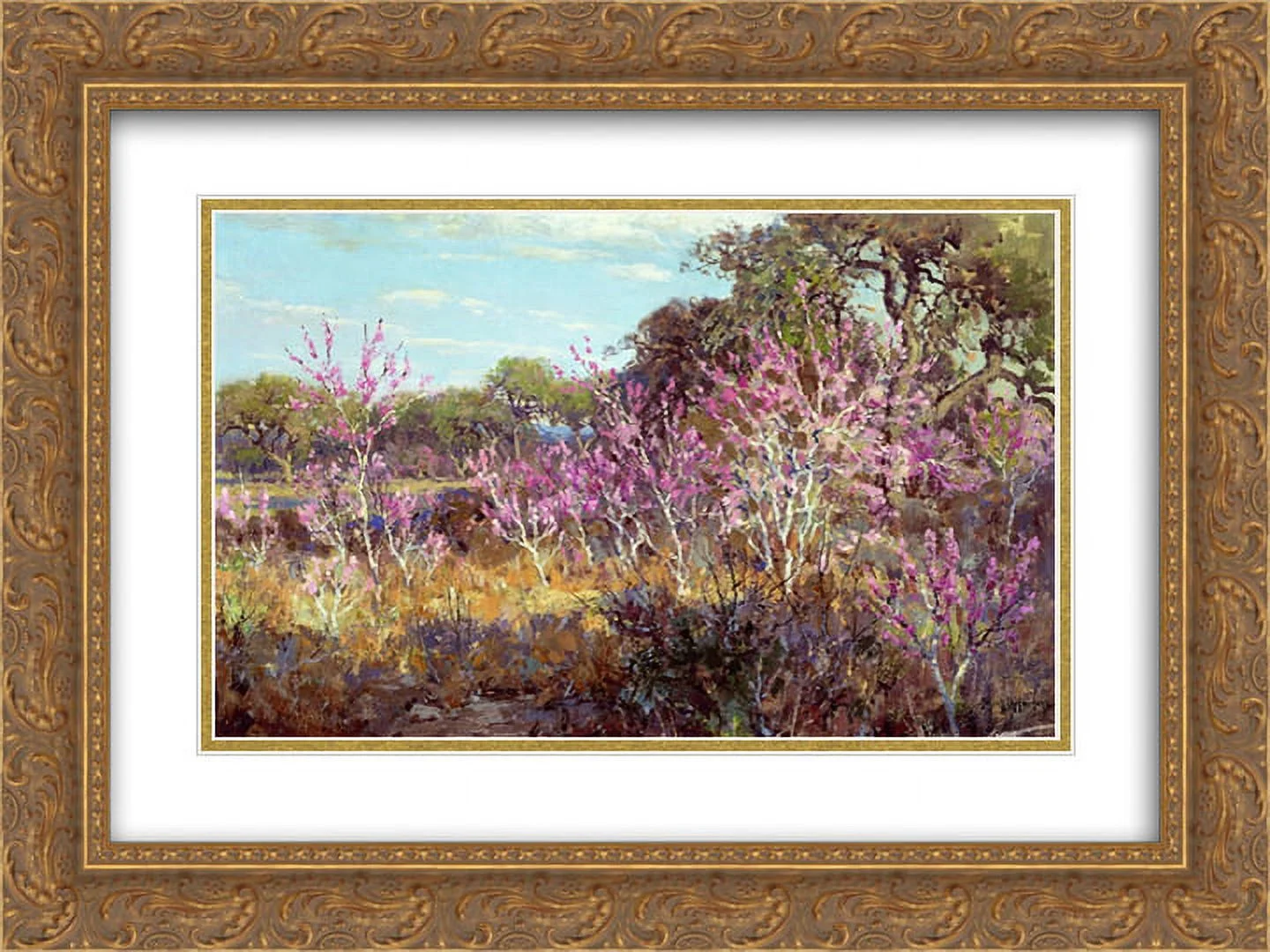 Robert Julian Onderdonk 2x Matted 24x20 Gold Ornate Framed Art Print 'Redbud Tree in Bloom at Leon Springs, San Antonio'