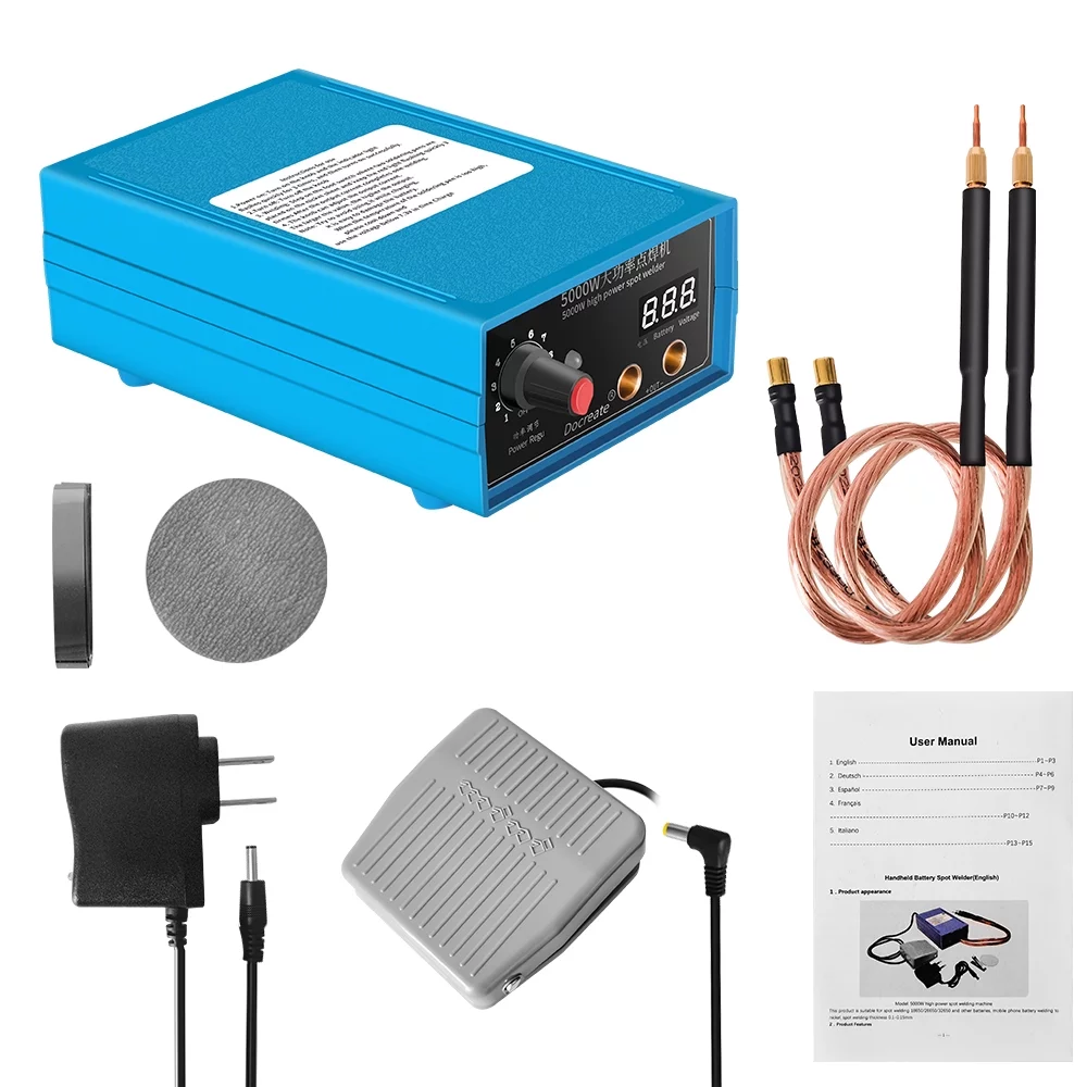 5000W Handheld Portable Home Welding Machine Battery Nickel Sheet Spots Welding Tool Digital Tube Display 10 Gear Output Power Adjust c for 0.1~0.15mm Nickel Sheet with Pedal