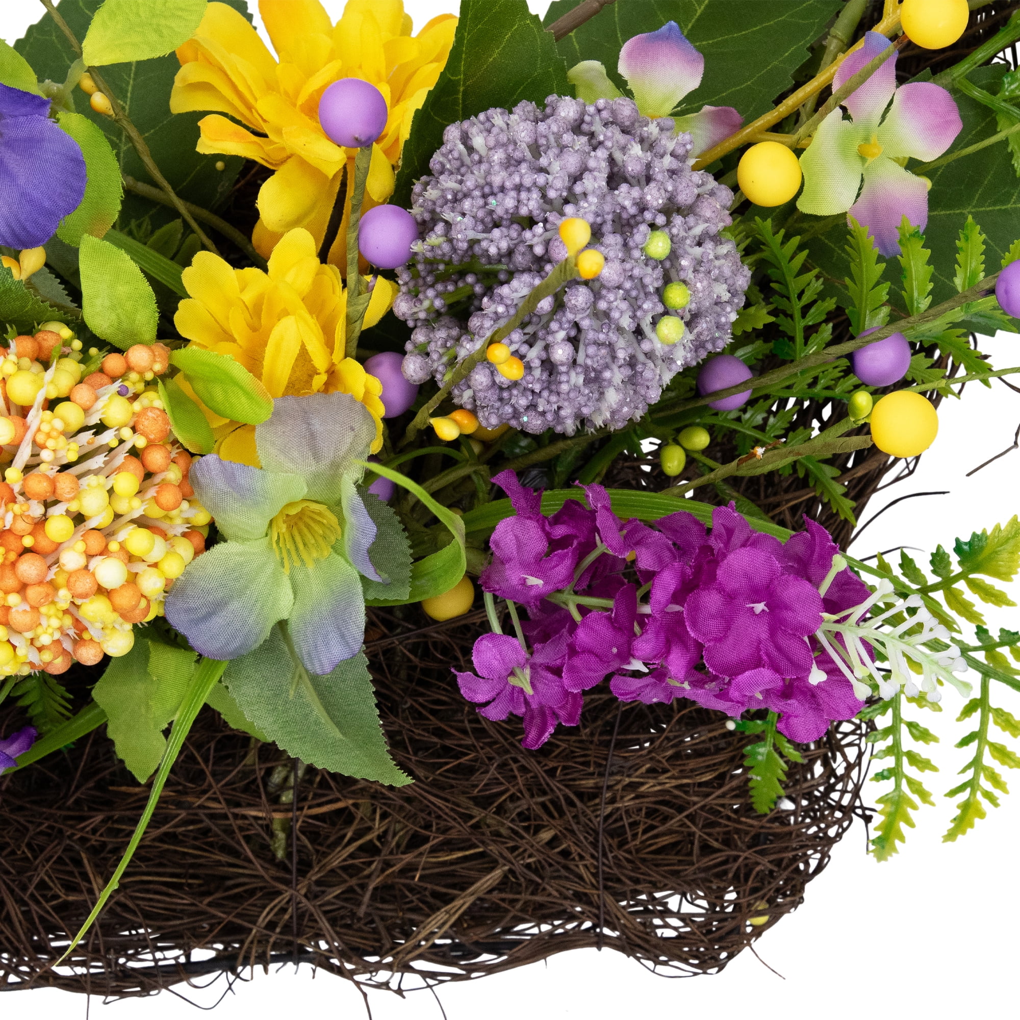 Mixed Wild Flower and Foliage Hanging Spring Wall Basket - 16