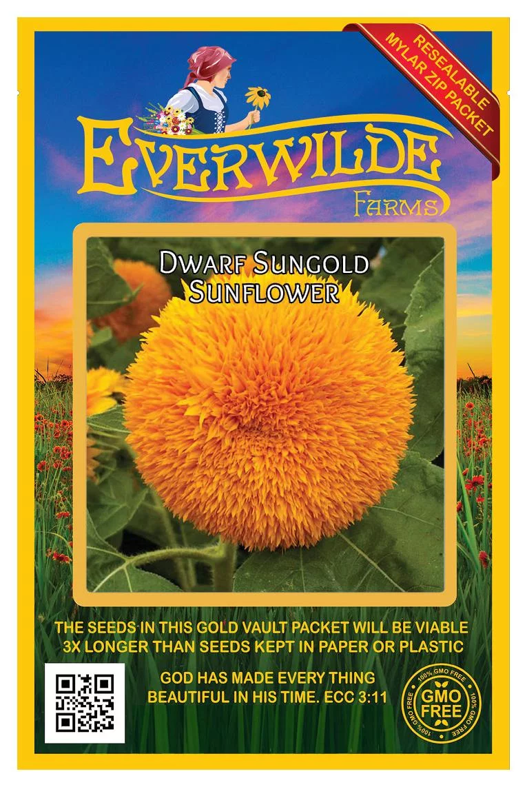 Everwilde Farms - 100 Dwarf Sungold Sunflower Garden Flower Seeds - Gold Vault Jumbo Bulk Seed Packet