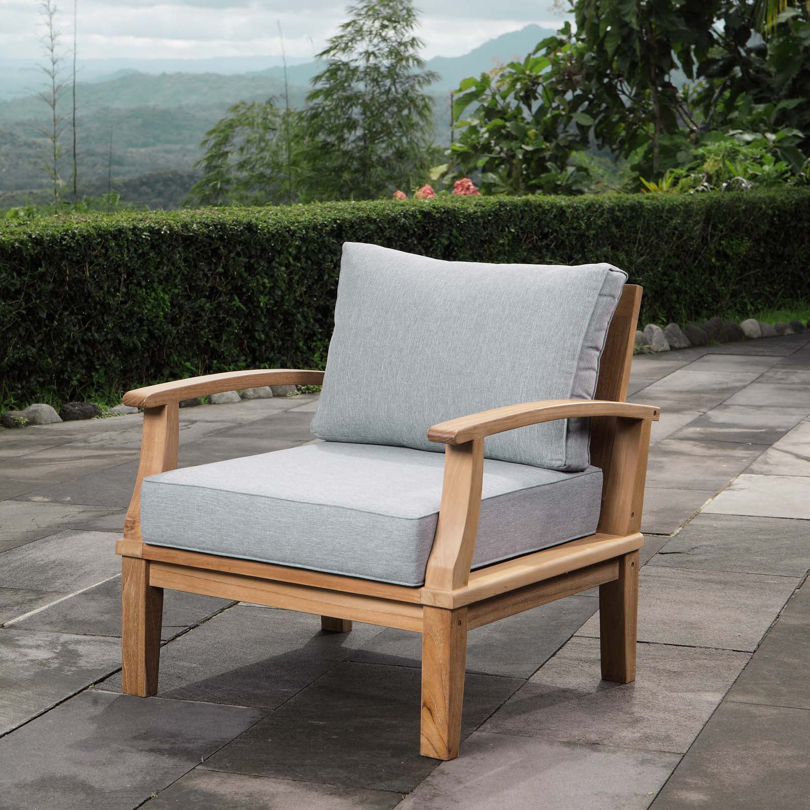 Modern Contemporary Urban Design Outdoor Patio Balcony Garden Furniture Side Dining Chair Armchair, Wood, Clear Natural