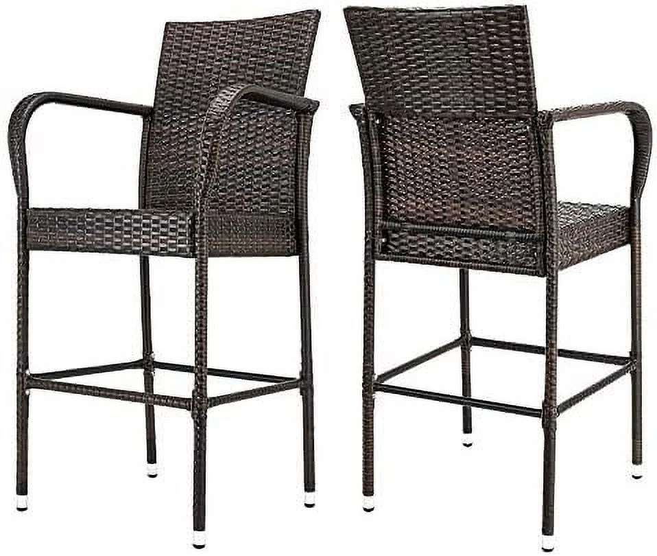 GFVCNIO Outdoor Patio Wicker Barstools   All Weather Patio  Rattan  Chairs with Footrest and Armrest for Garden Lawn Backyard