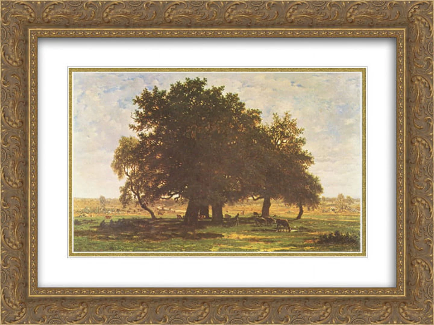 Theodore Rousseau 2x Matted 24x18 Gold Ornate Framed Art Print 'Holm Oaks, Apremont'