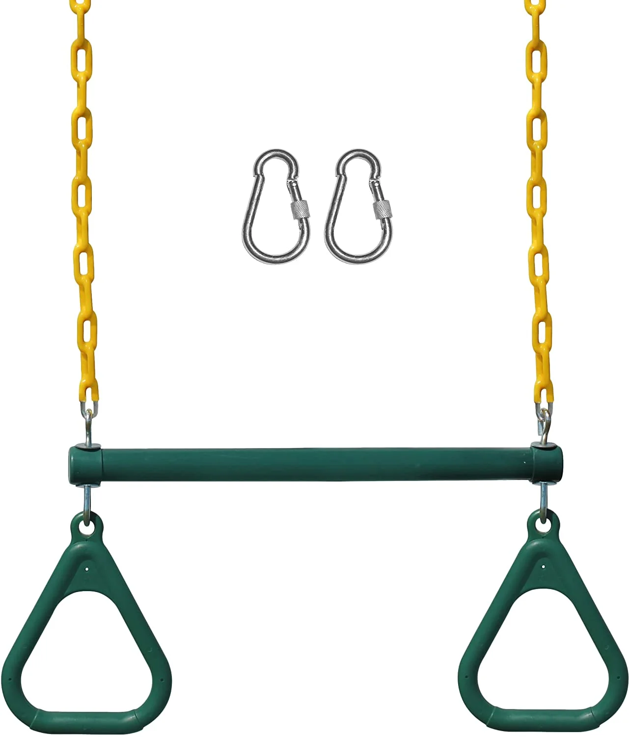 Jungle Gym Kingdom 18 Steel Trapeze Swing Bar with Rings 36 Heavy Duty Chain Swing Set Accessories, Green