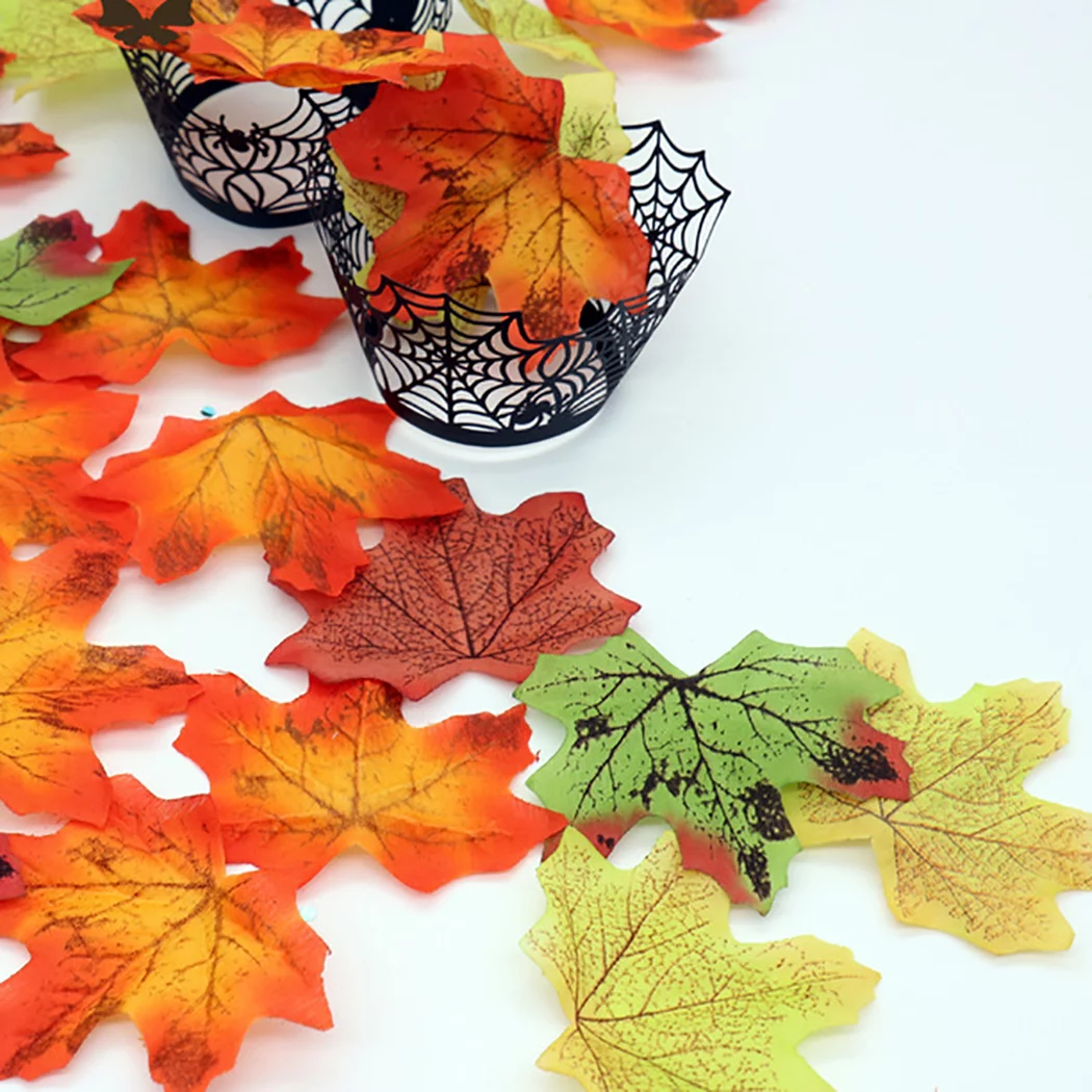 100PCS Artificial Maple Leaves Decorative Fall Maple Leaves Fake Leaves