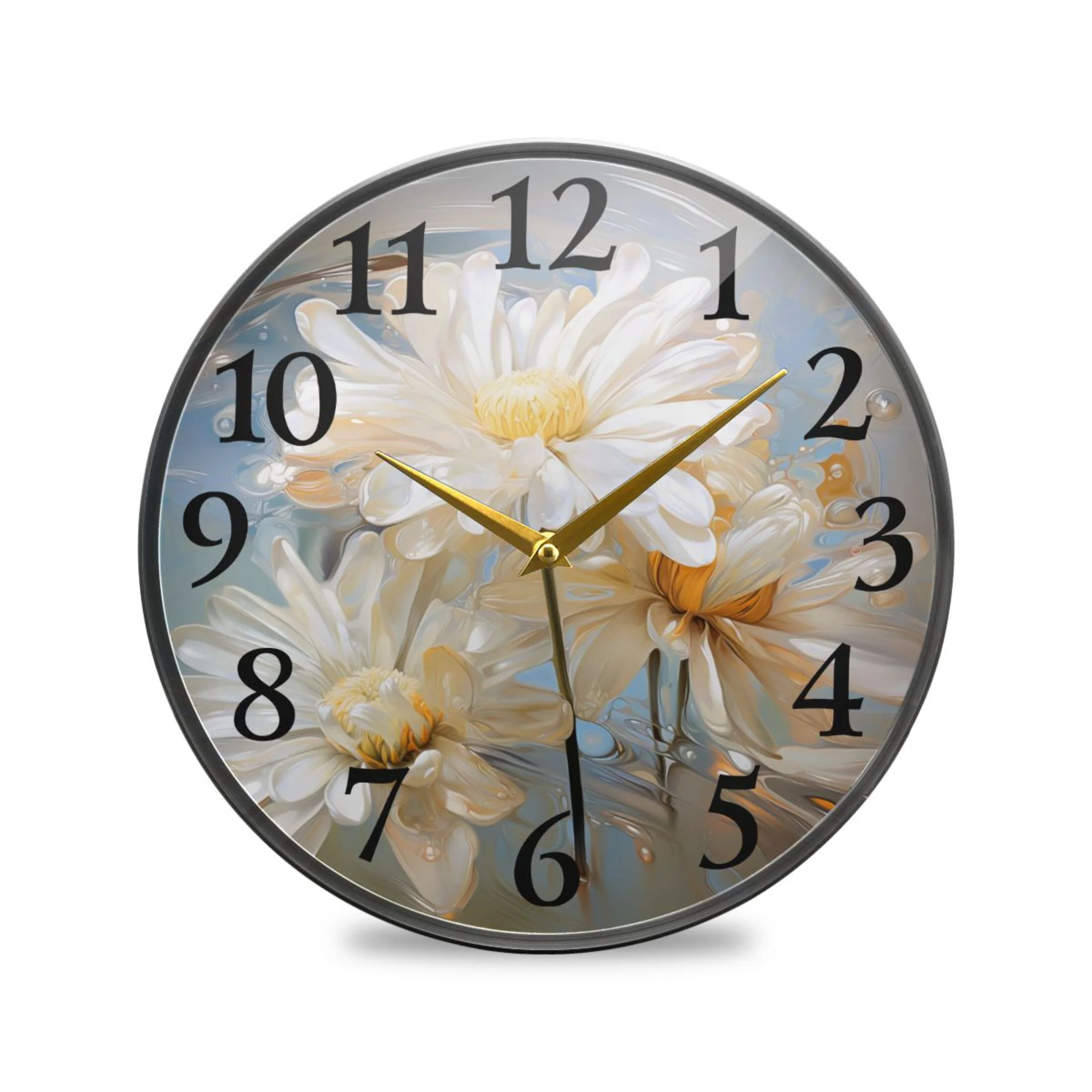 Flowers in Water Abstract Wall Clocks Battery Operated 9.5 Inch Round Clock Acrylic Silent Non-Ticking Bedroom Living Room Decorative Clocks