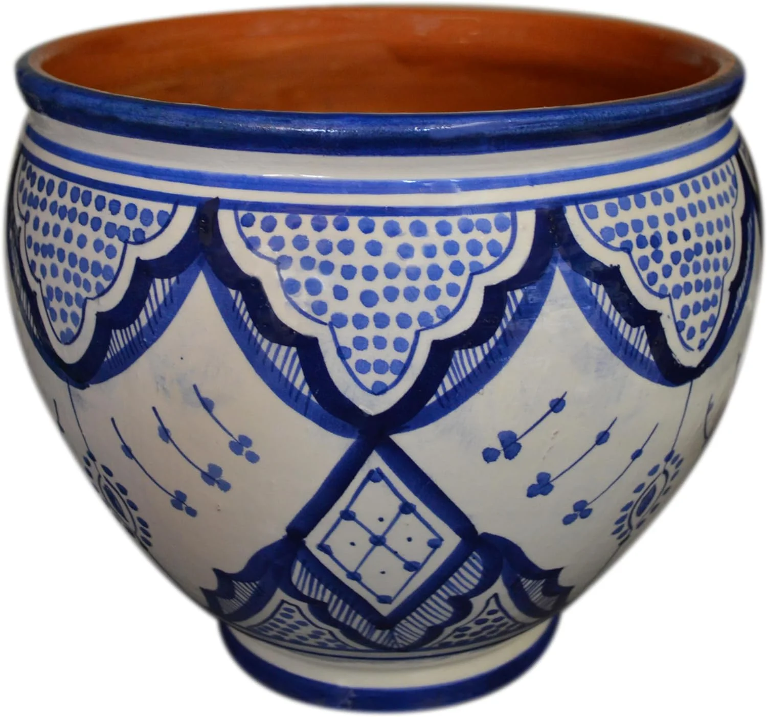 Ceramic Flower Pot Moroccan Indoor Outdoor Mediterranean Spanish Style Garden Drain Hole Planter White Blue