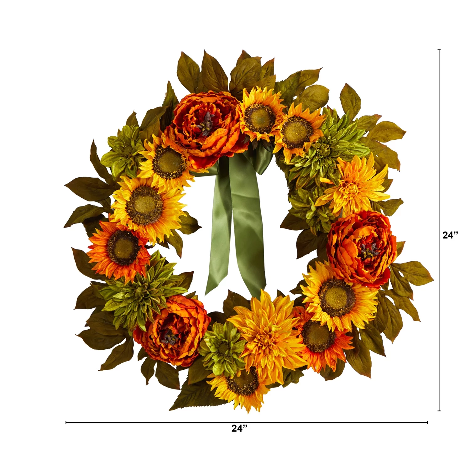 Nearly Natural W1121 24 in. Peony, Dahlia & Sunflower Artificial Wreath