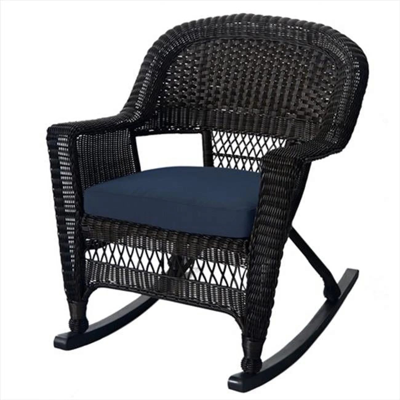 W00201R-A-2-FS011 Espresso Rocker Wicker Chair With Blue Cushion - Set 2
