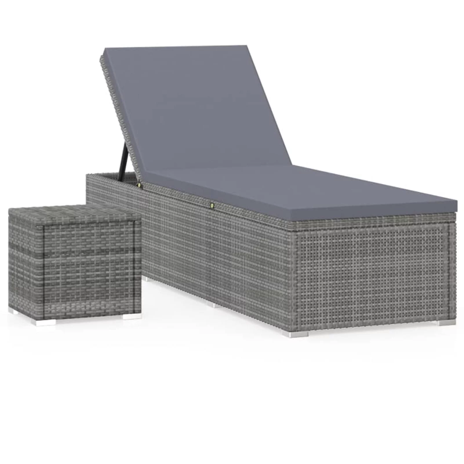 ametoys Sun Lounger with Cushion and Tea Table Poly Rattan Gray