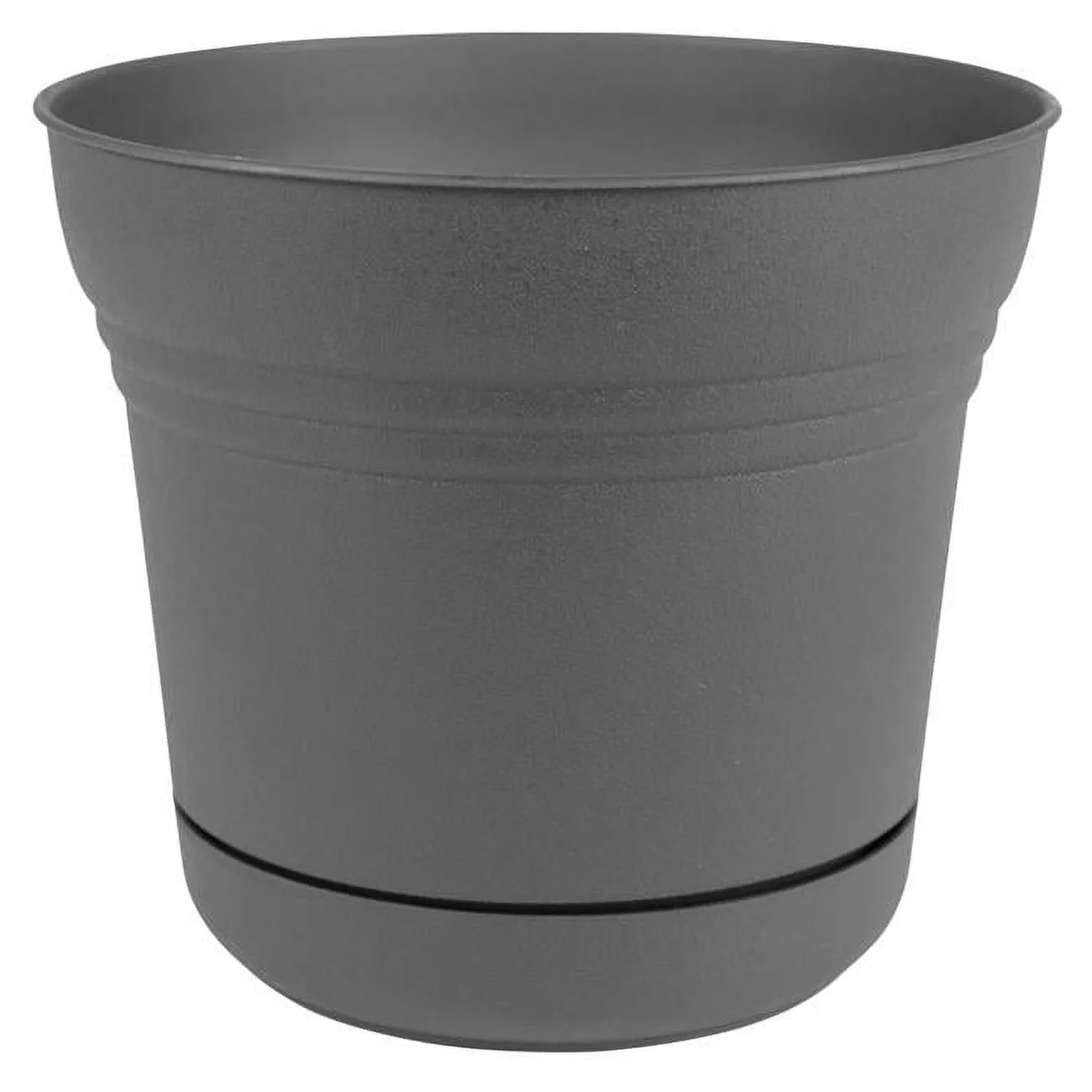 12 in. Saturn Planter with Saucer, Charcoal