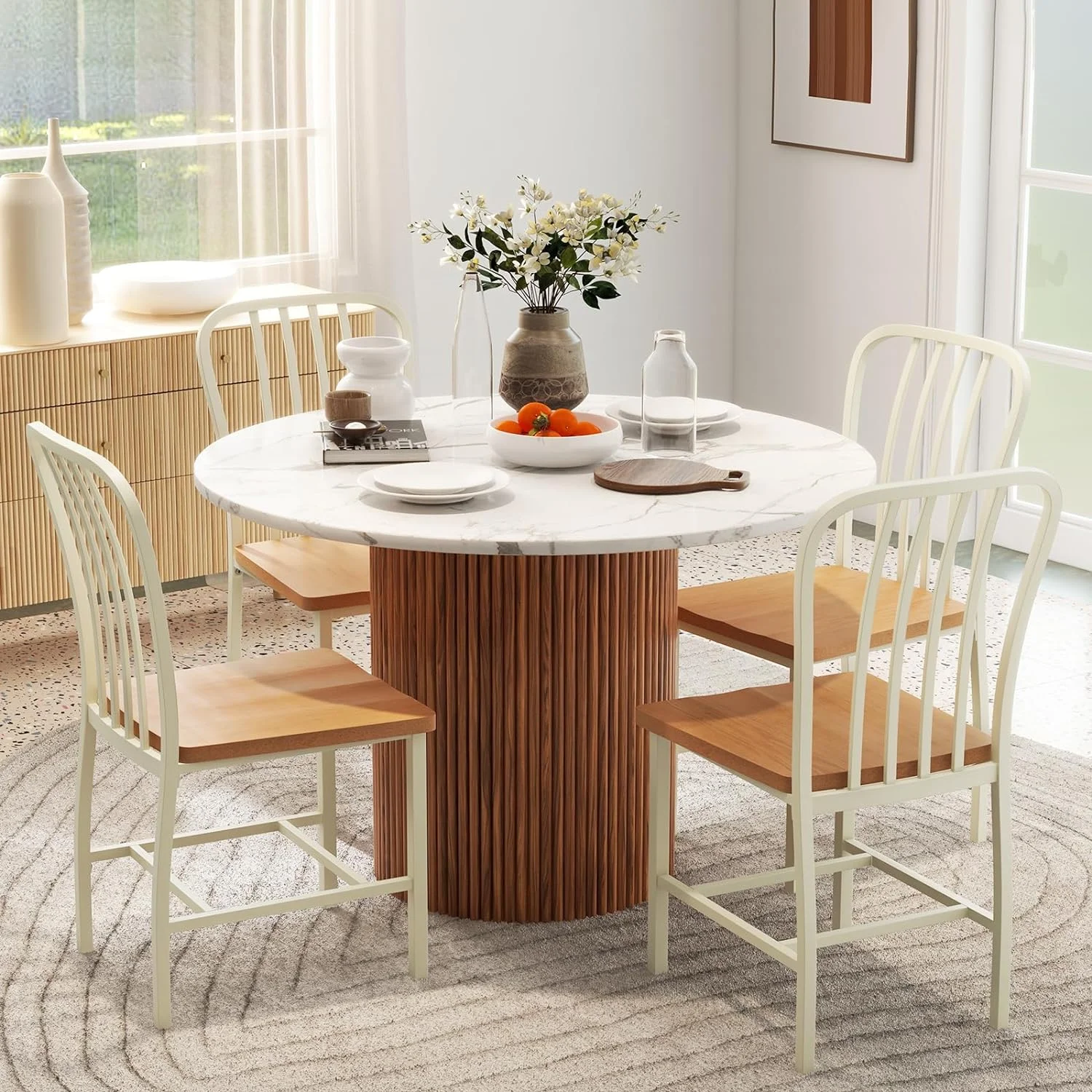 HBROLJF Dining Chair   18.5 inch Seat Height Armless Spindle Back Kitchen Chairs  Navy Farmhouse Windsor Chair with Heavy-Duty Metal Frame for Dining Room ( and Natural  )