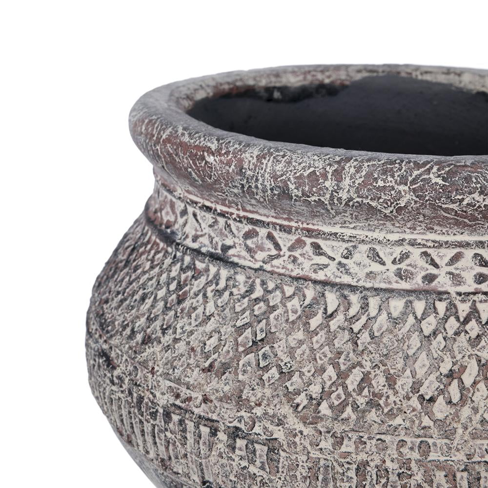 A&B Home Round Terracotta Planter with Textured Tribal Pattern 8.5