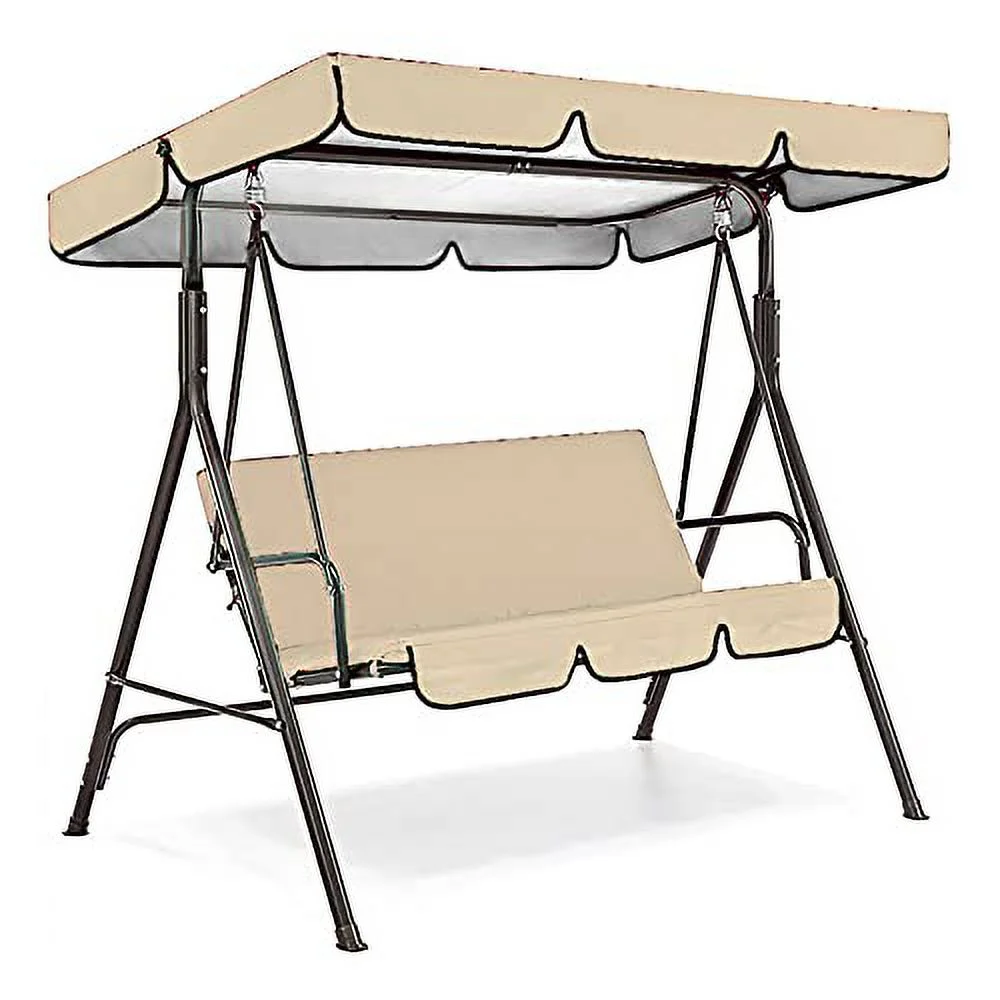 Garden Swing, 3 Seat Swing Canopies Seat Cushion Cover Set Patio Swing Hammock Replacement Waterproof Cover, Beige