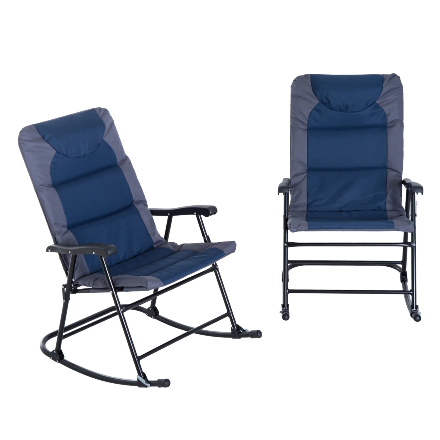 GRTYOKF 2 Piece Outdoor Rocking Chair Set  Patio  Set with Folding Design  Armrests for Porch  Camping  Balcony  Navy Blue