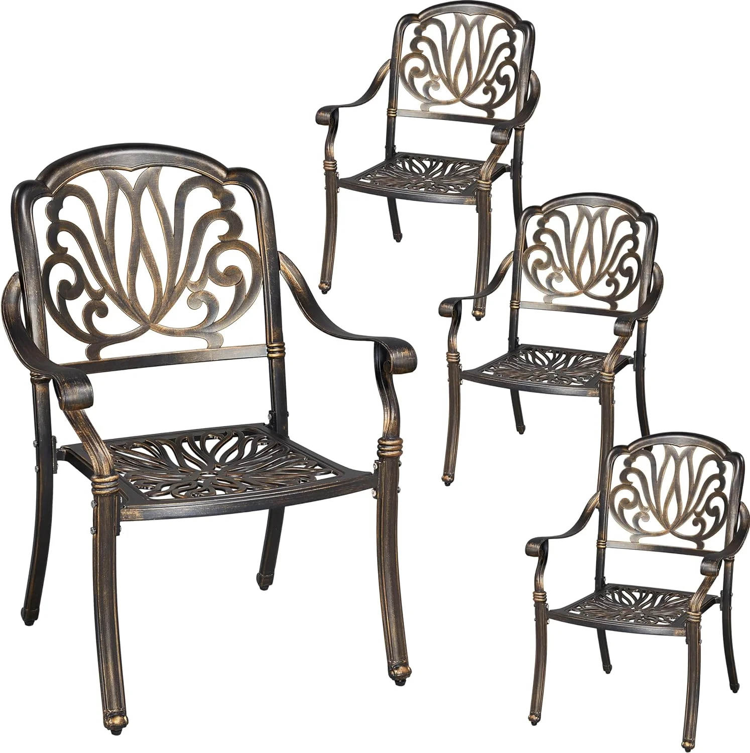 Yaheetech Outdoor Chairs Set of 4 Patio Dining Chairs, Stackable Aluminium Dining Chairs All Weather Metal Frame Chairs for Outdoor & Indoor, Garden, Deck, Bronze