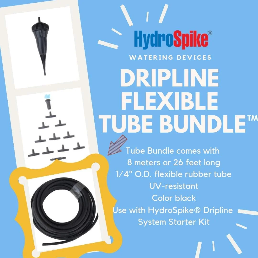 Dripline Flexible Tube Bundle, Premium UV Resist, 1/4 Inch O.D. 26 Feet Long Drip Irrigation Parts. Emitter Tubing. Drip Irrigation Tubing for Hydroponic System or Soaker Mister Accessories