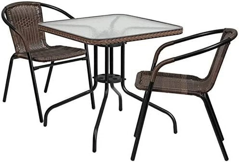 Bowery Hill 2 Piece Square Patio Dining Set in Black and Brown