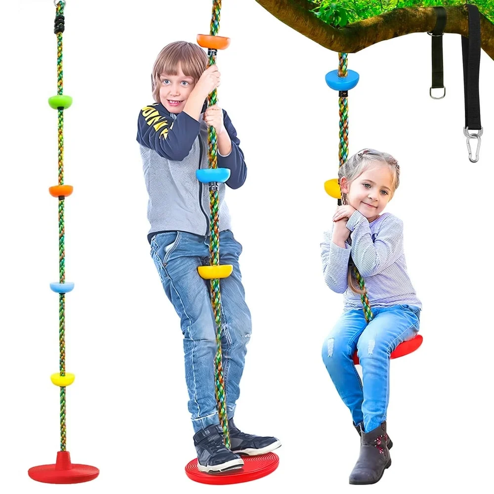 NEWCE   Tree Swing for   3-in-1 Climbing Rope with Platforms and Disc Seat Swing Set  Indoor Outdoor Swing for Outside Trees Treehouse  1 Pack  Red