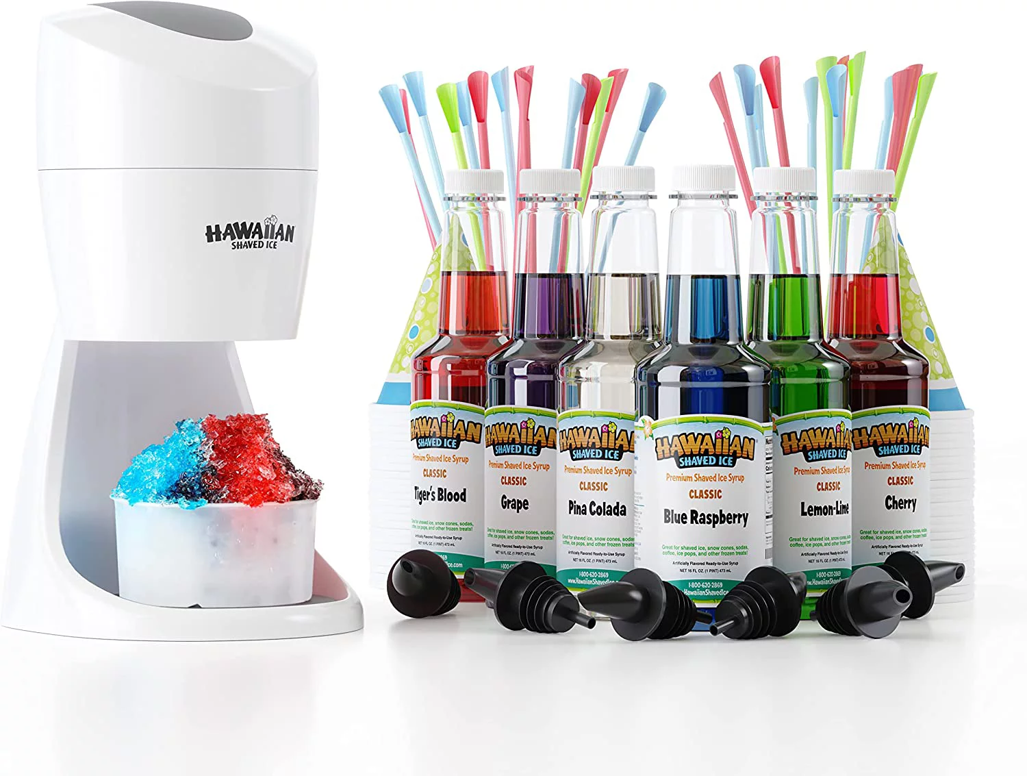 Hawaiian Shaved Ice S900A Shaved Ice and Snow Cone Machine with 6 Flavor Syrup Pack and Accessories