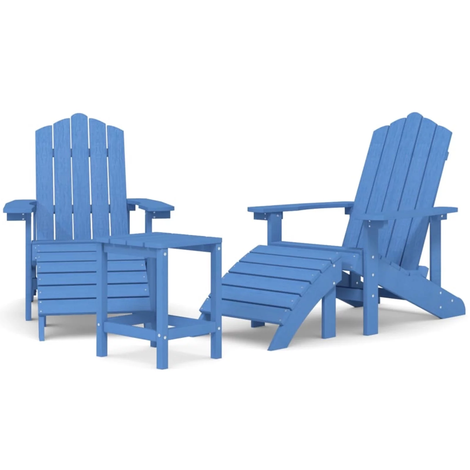 Andoer Patio Adirondack Chairs with Footstool & Table HDPE Aqua Blue