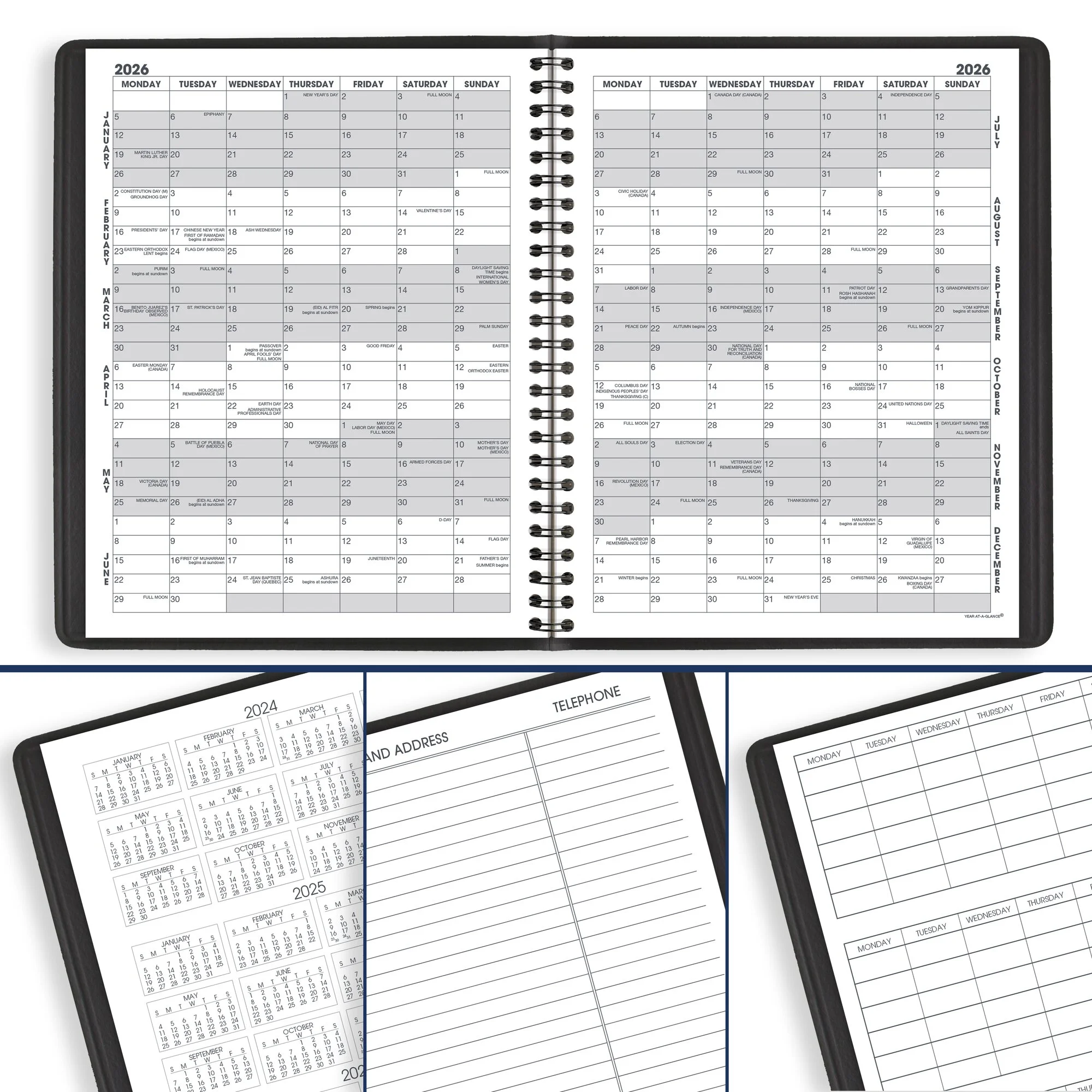 AT-A-GLANCE Academic 2024-2025 Monthly Planner Black Medium 7 x 8 34 - Academic