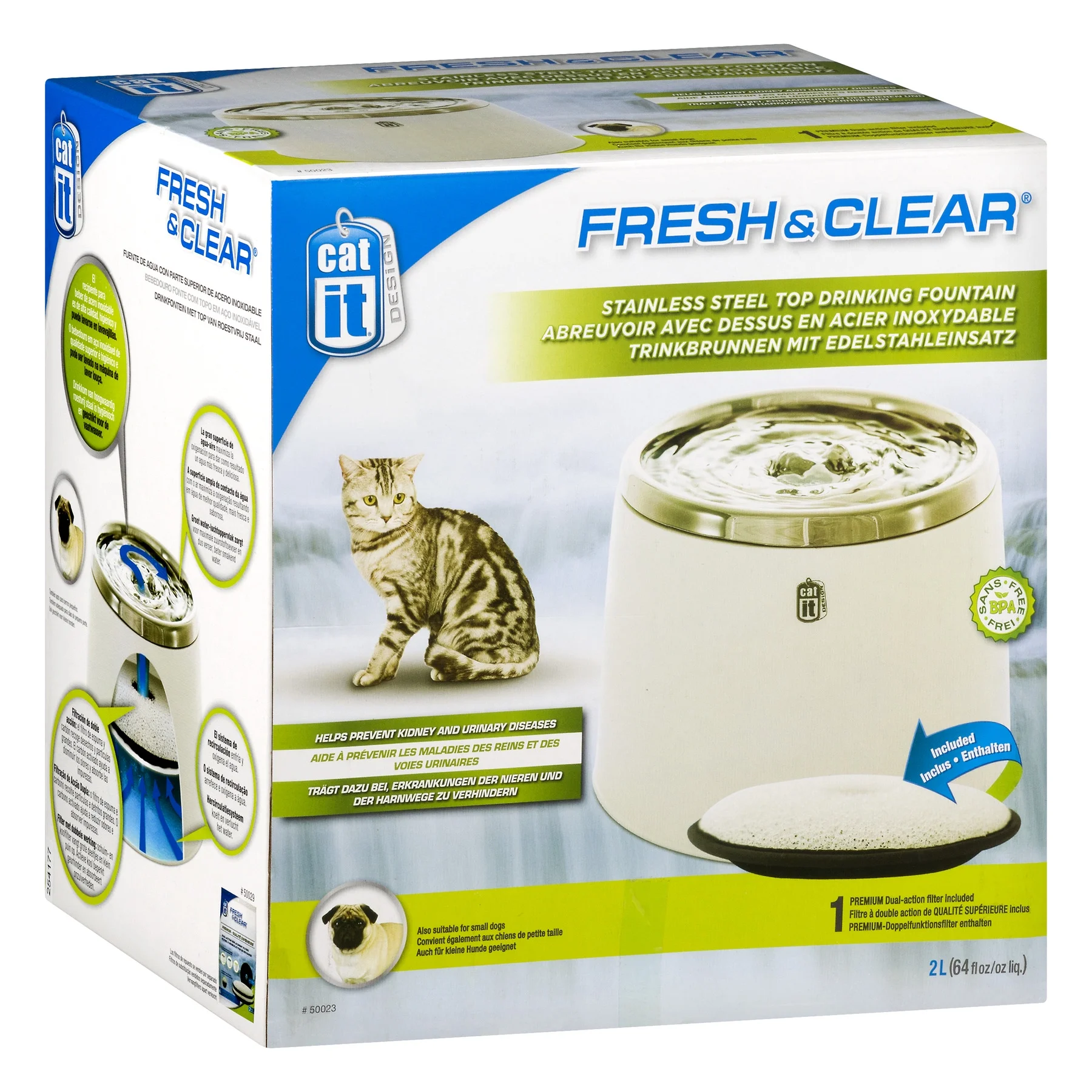 Catit Fresh & Clear Stainless Steel Top Drinking Fountain, 64 fl. oz.