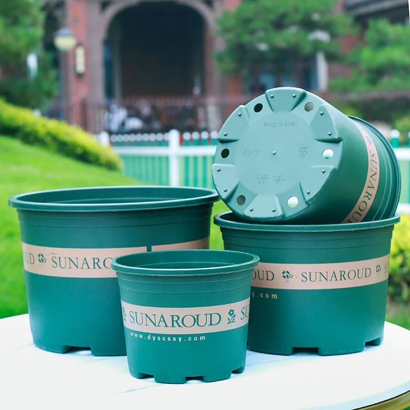 New Gallon Pot Plant Plastic Flower Pot Balcony Balcony Rose Green Dill Round Resin Flower Pot High 1 Gallon [Buy 5 Get 1 Free] Diameter 15.5Cm Real Hair 6 Pots Green (With Tray)-Plastic