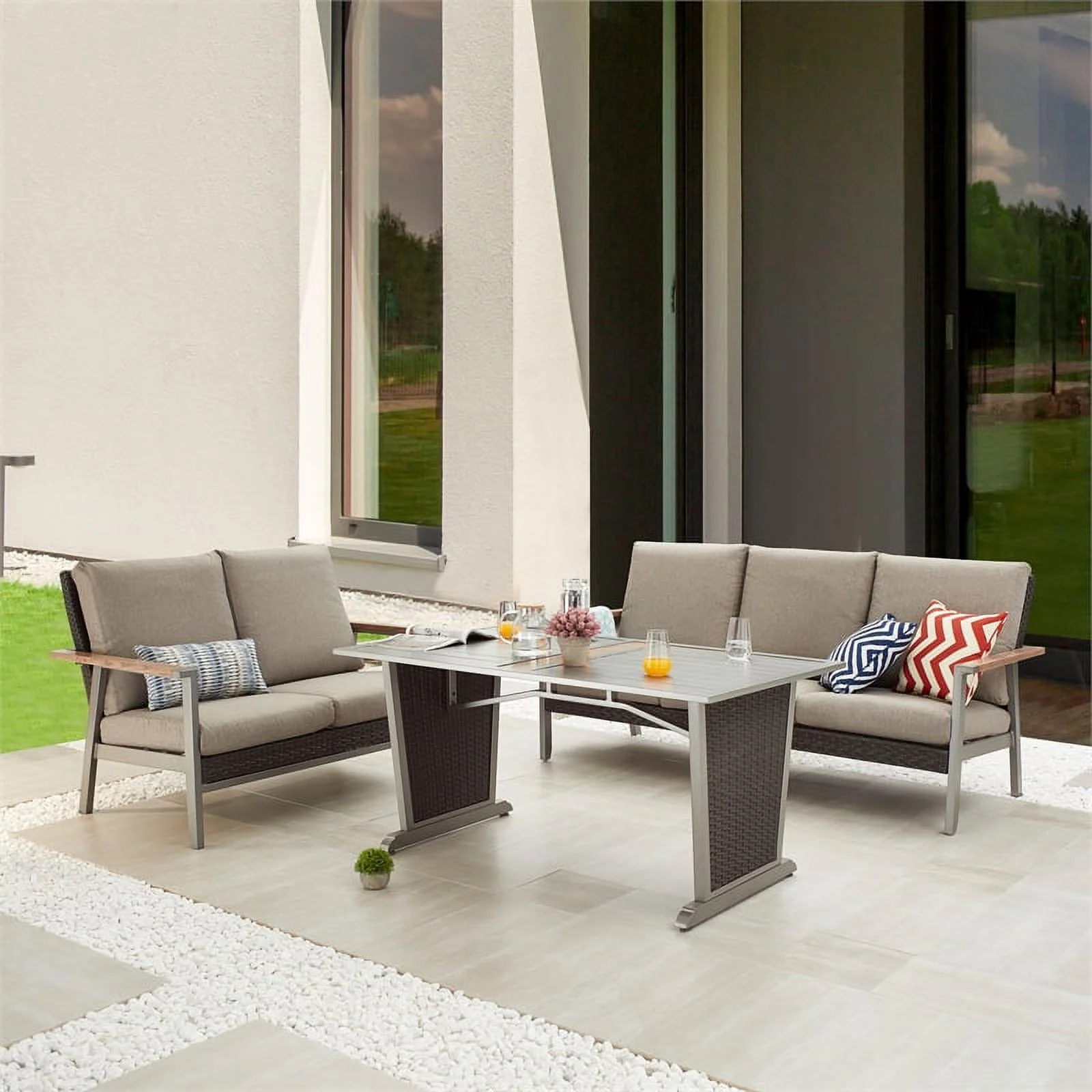 Patio Festival Thermal Transfer Metal 3-Piece Outdoor Dining Set in Gray/Beige