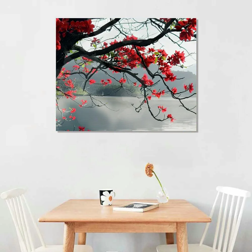 PRATYUS Plum Blossom Canvas Wall Art, Plum Color Wall Art, Cherry Blossom Wall Art, Cherry Blossom Wall Art Canvas,Home Decor Canvas Wall Art, Image Available 20x16in