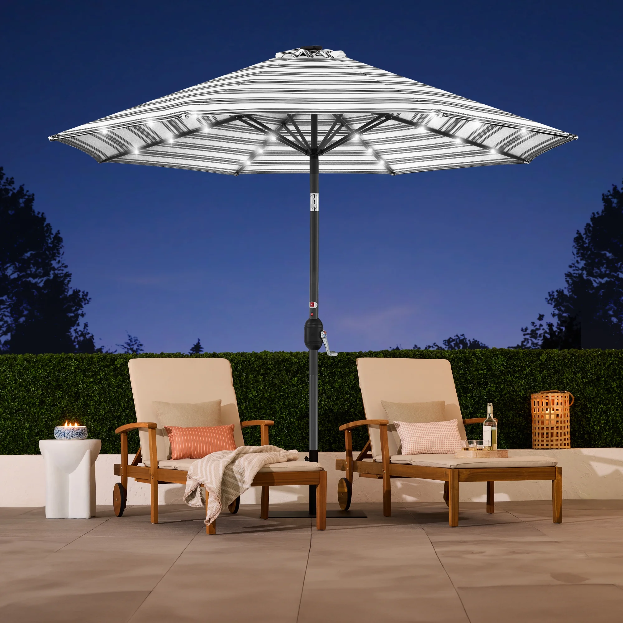 Best Choice Products 10ft Solar LED Lighted Patio Umbrella w/ Tilt Adjustment, UV-Resistant Fabric - Striped Black