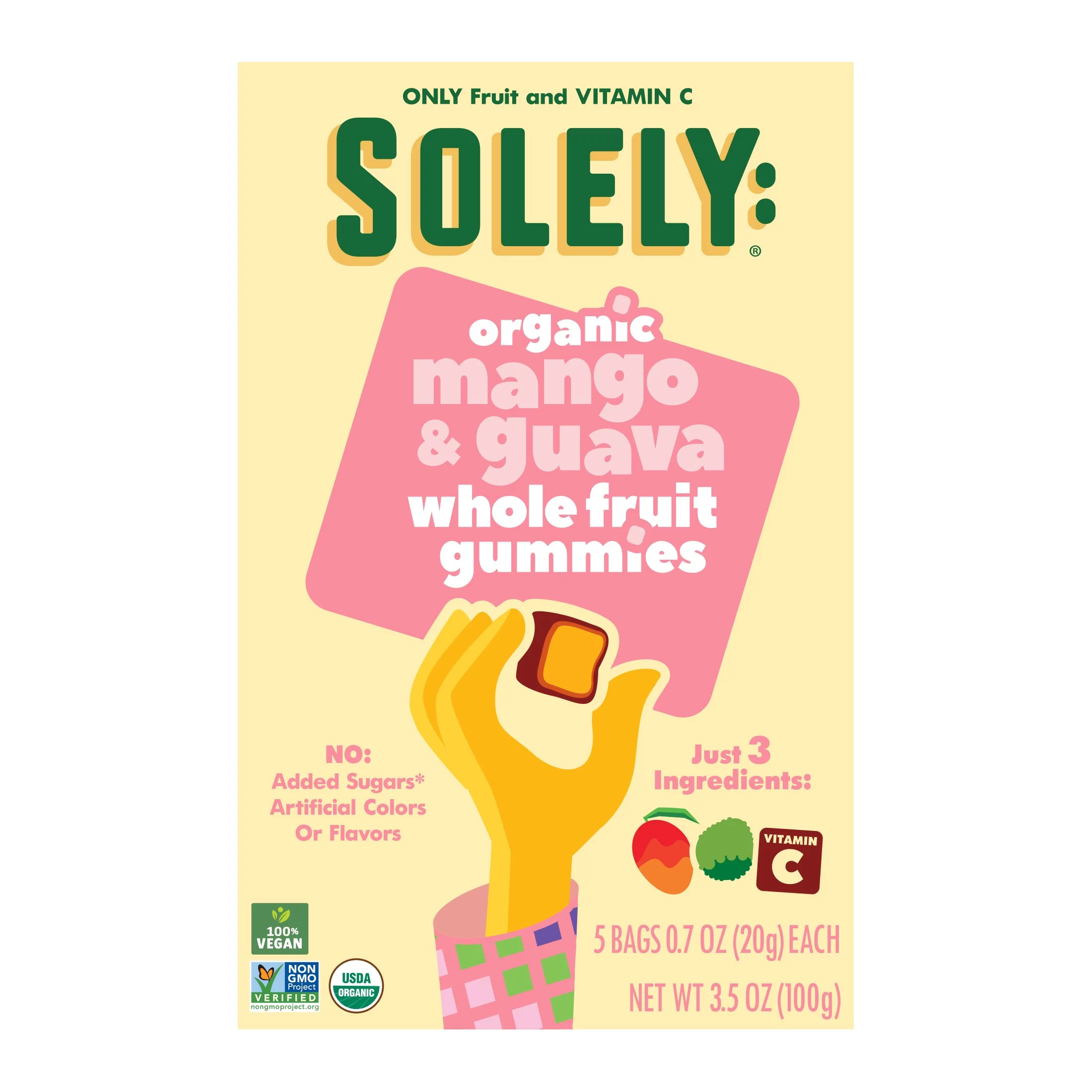 Solely Organic Mango & Guava Fruit Gummy, 5 Bags 0.7oz Each Pack Of 8
