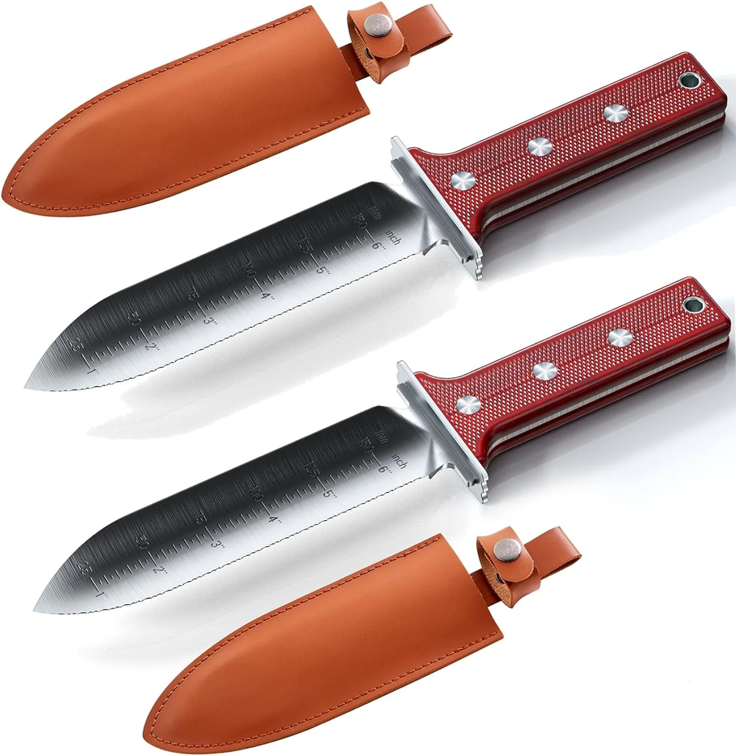 AKAKD Hori Hori Garden Knife Tool - Stainless Gardening knife With Sheath Soil Knife Weeding Knife Yes Garden Digging Gifts for Gardeners 2PACK