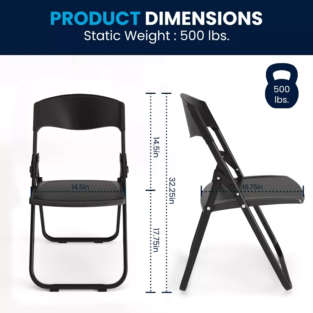YZL 2 Pack 500 lb. Capacity Heavy Duty Plastic Folding Chair with Built-in Ganging Brackets