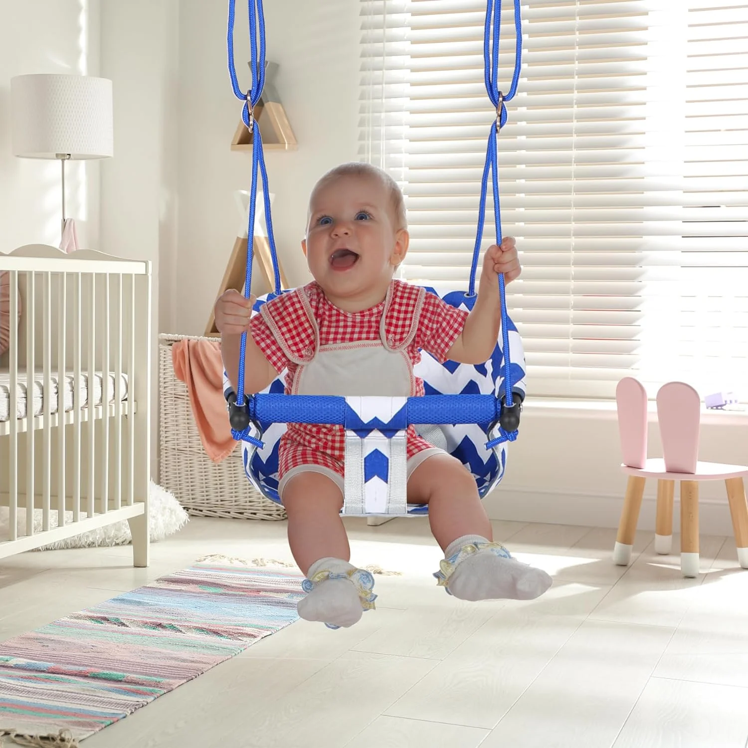 Secure Canvas and Hanging Swing Seat Chair, Indoor Outdoor Hammock Backyard Outside Kids Toys Swings,Blue