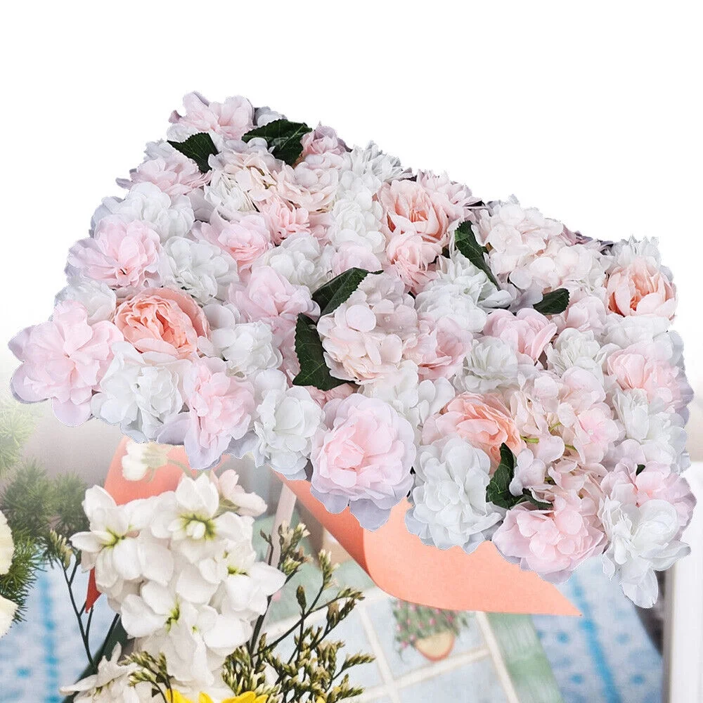6 Pieces Artificial Flower Wall Panel Wedding Venue Rose Hydrangea Wall 60x40cm