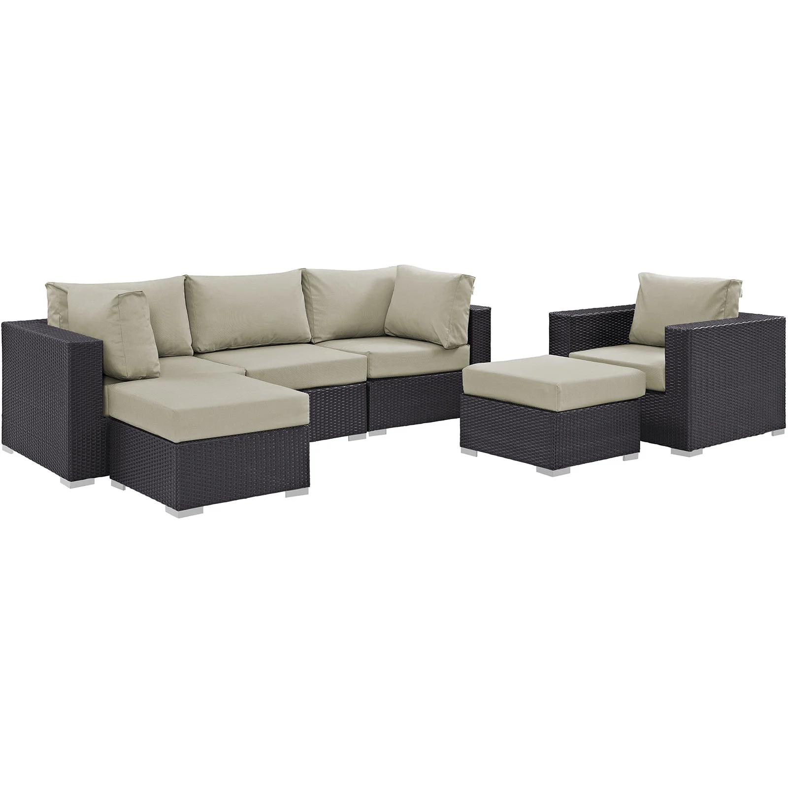 Modern Contemporary Urban Design Outdoor Patio Balcony Six PCS Sectional Sofa Set, Beige, Rattan